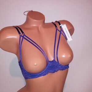 Victoria Secret Bra Purple Lace Strappy Open Bust Underwire New With Tags  *Bund